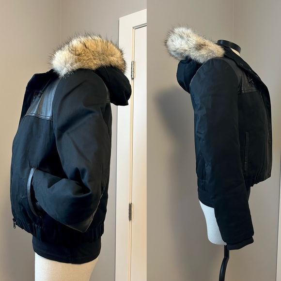 DANIER Down Filled Leather Accent Bomber w Detachable Coyote Fur Hood Trim - Picture 8 of 17